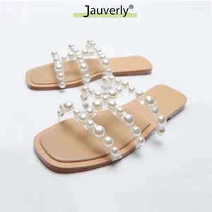 Slippers 2024 Summer Cool Outside Designer Chaussures Femme Nude Pvc Pearl Slipper Women Fairy Flat Beach Sandales Femme