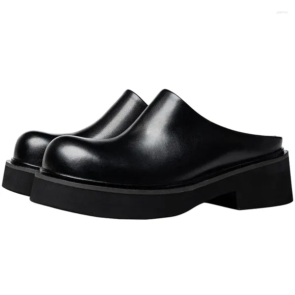Slippers 2024 Summer Mens Platform Business Half Shoes Luxury Liver Gear Sumit 6 cm High Heels Outdoor Social Party Sandals Man