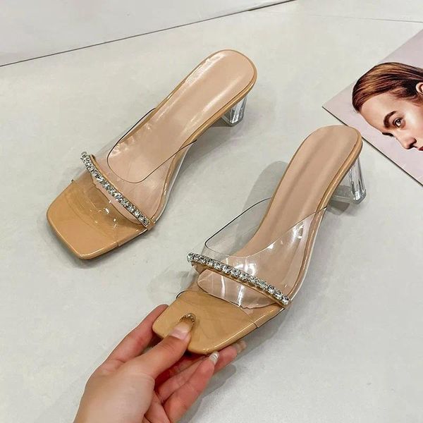 Slippers 2024 Summer Rignestone Slingback Women Office Transparent Chaussures pour élégants talons hauts sexy Femme Zapatos Mujer