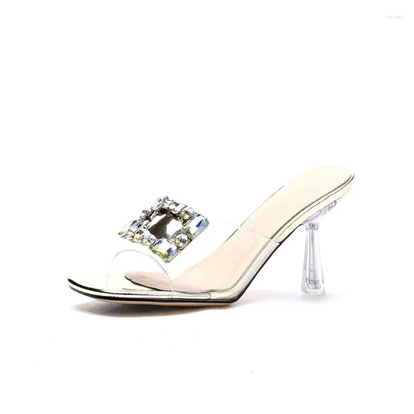 Slippers 2024 Femmes d'été 6 cm High talons 1cm Plateaux de plate-forme Crystal Block Square Bling Sequins Chaussures de loisirs