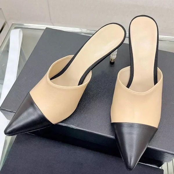 Slippers 2024 Summer Femmes High Heel Sexy Toe pointu Pointed Nature Quality Quality Female Outwear Runway Dress Shoes