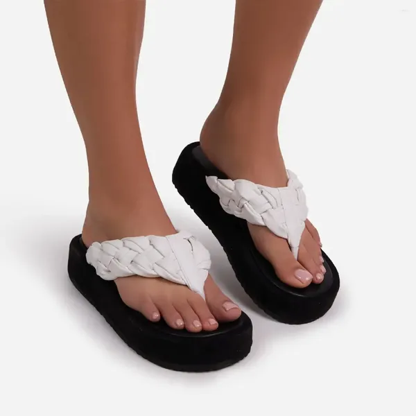 Pantoufles à semelles épaisses pour femmes, tissage de chaussures décontractées, diapositives à la mode, sandales souples simples pour filles, 2024