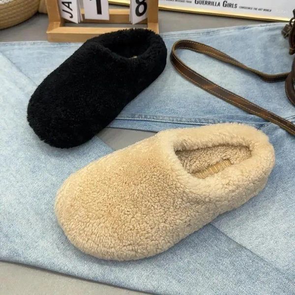 Zapatillas 2024 invierno terciopelo acolchado partículas de alta calidad lana de cordero Baotou mujeres Semi-zapatillas plataforma de goma moda perezosa