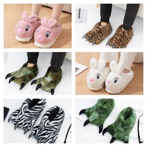 Slippers 2024 Winter Warme Zachte Indoor Vloer Slippers Vrouwen Mannen Kinderen Schoenen Poot Grappig Dier Kerst Monster Dinosaurus Klauw Pluche thuis