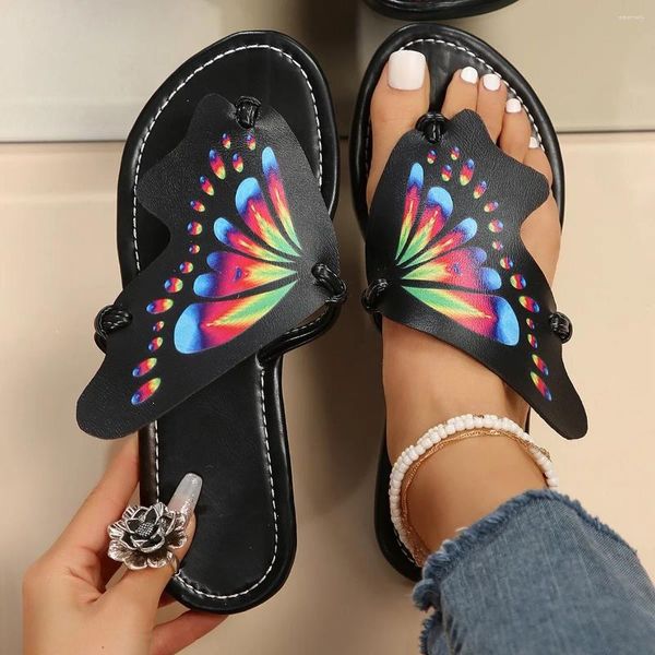 Pantoufles 2024 Chaussures en forme de papillon à fond plat pour femmes à la mode et polyvalentes plage décontractée