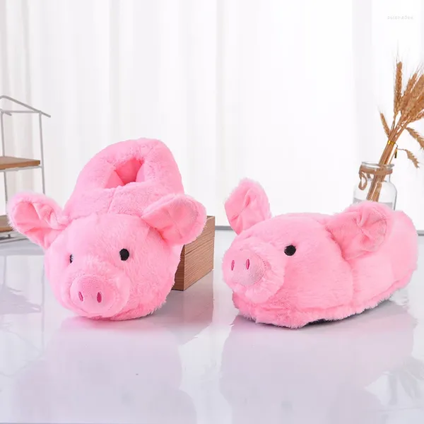 Pantoufles 2024 Femmes Hiver Chaud Coton Mignon Rose Cochon Doux Chaussures Halloween Confortable Moelleux En Peluche Animal Maison