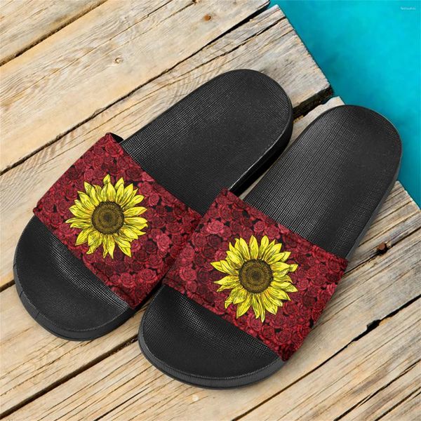 Zapatillas 3D Impresión de girasol Cómodo Interior Damas Antideslizante Transpirable Casual Sandalias Femeninas Niñas Diapositivas 2024