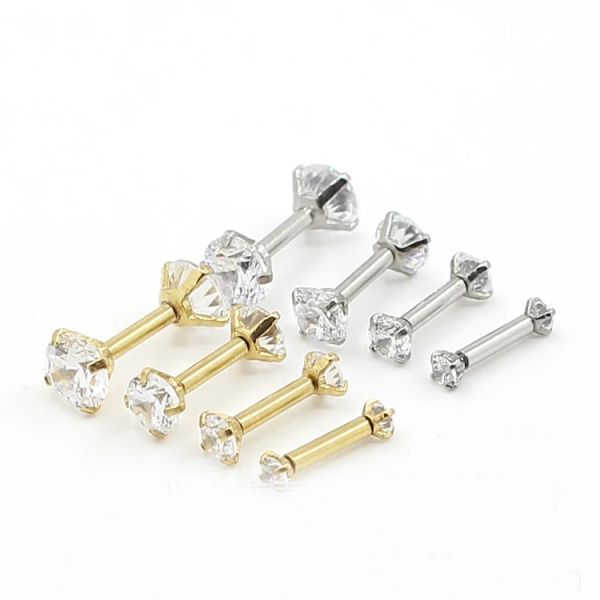 Pantoufles 40pcs en acier médical en acier double clear rond rond boucles d'oreilles cz oreille hypoallergénique ongle staright ring sonne 16g bar