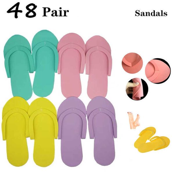 Pantoufles 48 Paires Pantoufles Jetables Portable Voyage Mousse Chaussures Eva Sandales Plage Spa Flip Flop Hôtel Nail Salon Pédicure Outils Z0215