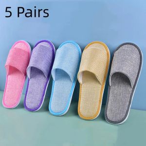 Slippers 5 paren wegwerp slippers slippers hotel reizen slipper sanitair feest huis slipper gasten gebruik vouwende mannen vrouwen linnen binnengesneden slippers