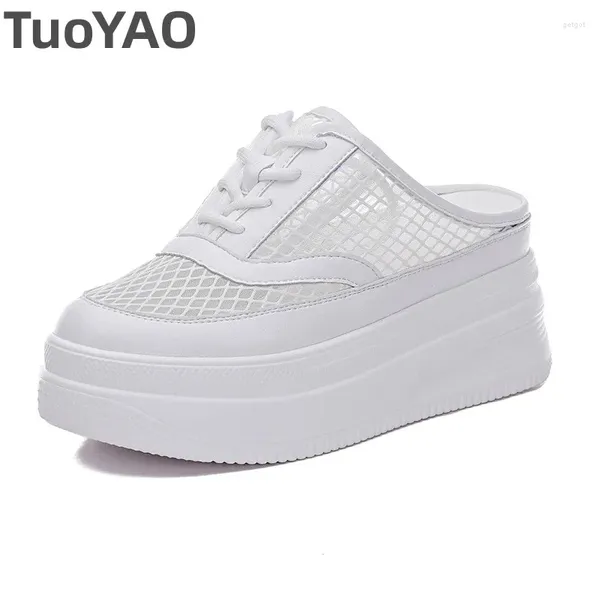 Pantoufles 8cm Air Mesh Femmes Summer Céde Sneakers Platformage Plateforme Blanc Slip on Sandals Glissa High Talon