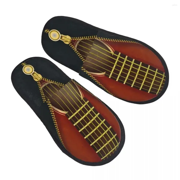 Pantoufles Musique abstraite Guitare vintage et pantoufle à glissière ouverte pour femmes hommes moelleux hiver chaud intérieur