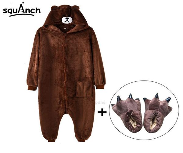 Slippers Adulte Kigurumi Femmes Men de porte animal Cartoon Pyjama Brown Party Festival Party Fancy Fancy Zipper Button XHWJ783677554