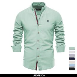 Slippers Aiopeson 100% coton chemise sociale hommes Couleur solide Shirt de marque de haute qualité pour hommes