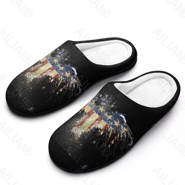 Pantoufles drapeau américain (1) sandales en peluche décontractées pour garder au chaud, chaussures thermiques pour hommes et femmes, pantoufles RoomCottonHome