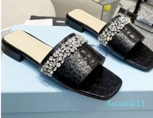 Slippers en schorpioenschoenen dames kristalsteen hoge hakken damesschoenen merk mode blok glijdende teen luxe ontwerpers plat met leer