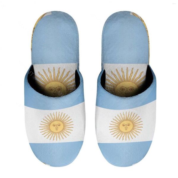 Zapatillas Bandera Argentina (15) Algodón Cálido Para Hombres Mujeres Suela Gruesa Suave Zapatos Esponjosos Antideslizantes Tamaño De La Casa Interior