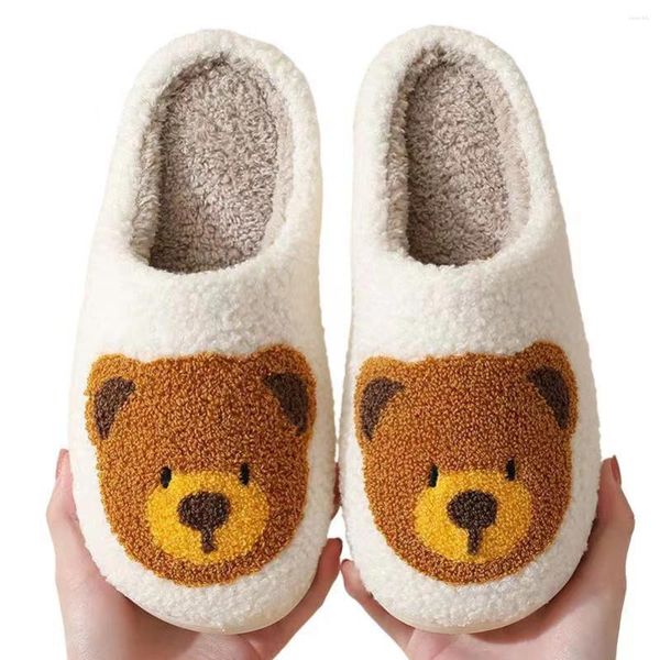 Pantoufles arrivée cadeau de noël mignon dessin animé ours hiver chaud intérieur chambre chaussures pour adultes