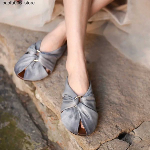 Zapatillas Artmu cerrado encaje para mujer correa cruzada zapatos de lujo con plano vacío elegante 2024 zapatos de mujer de cuero genuino Q240318