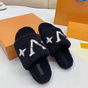 Slippels Aseo platte slippers Shearling warme slipper comfort vrouwen schoenen in reliëf bont wol pluche damesglaasjes met doos nylon winter glijbaan sandalen luxe i j230815