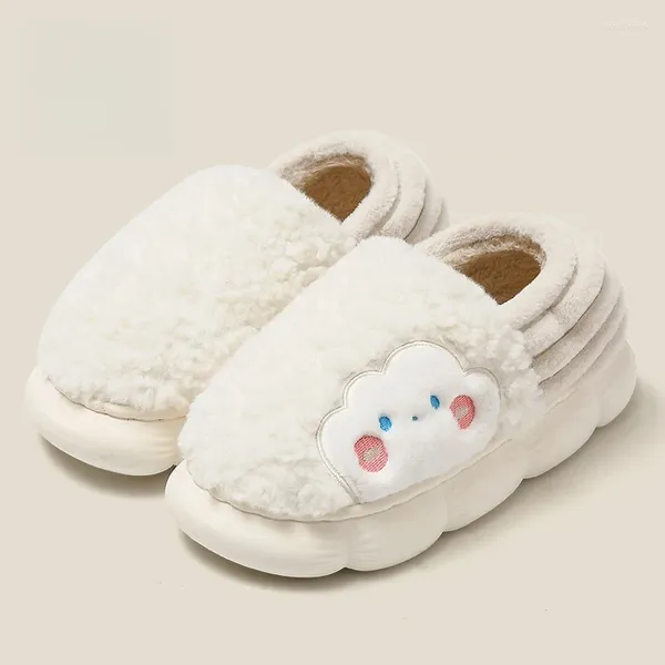 Pantoufles ASIFN 2023 Fuzzy Hiver Chaud Coton Femmes Semelle Souple En Peluche Confortable Intérieur Maison Mignon Nuage Houseshoes Mode