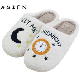 Slippers asifn schattige warme ontmoet me op middernacht slippers kussensia's zachte warme comfort flat fur vrouw cartoon huis slippers grappige schoenen 230320