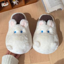 Pantoufles ASIFN Femmes Coton Personnalité Créative Mignon Dessin Animé Hippopotame Intérieur Semelle Souple Confortable Chaussures En Peluche Couple