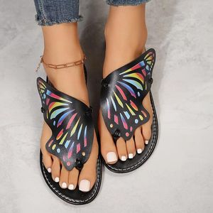 Pantoufles attrayantes Butterfly Clip Toe Toe Sandales Fish Mouth Peep Cuir Soft Sole Dames Beach Chaussures côté vide