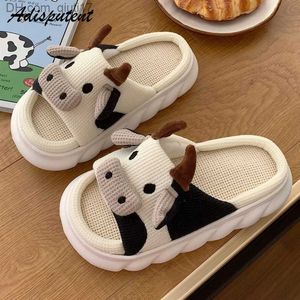 Pantoufles Automne Couper Animaux Pantoufles pour Femmes Filles Kai Fluffy Hiver Chaud Pantoufles Femmes Dessin Animé Lait Cowhouse Chaussures Fun Chaussures Z230727