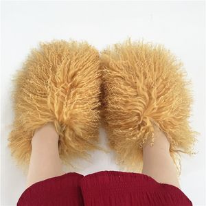 Slippels herfst nieuwe ontwerper Long Hair Sheep Bury Slides Fashion Mongolian voor drop -levering SMT7H