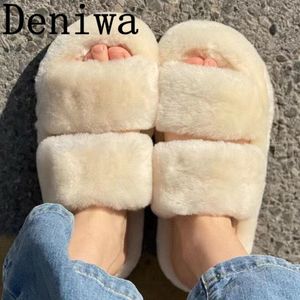 Slippers Herfst Vrouwen Platte Peep Toe Met Warme Mooie Slippers Runway Designer Dikke Zool Slip Op Vrouwelijke Buiten Sok Schoen