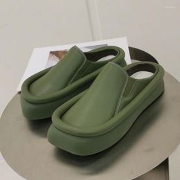 Slippers Baotou Platform Leather Square Head Comfy Home Shoes Luxury Hoogwaardige zomer Green Fashion Women's