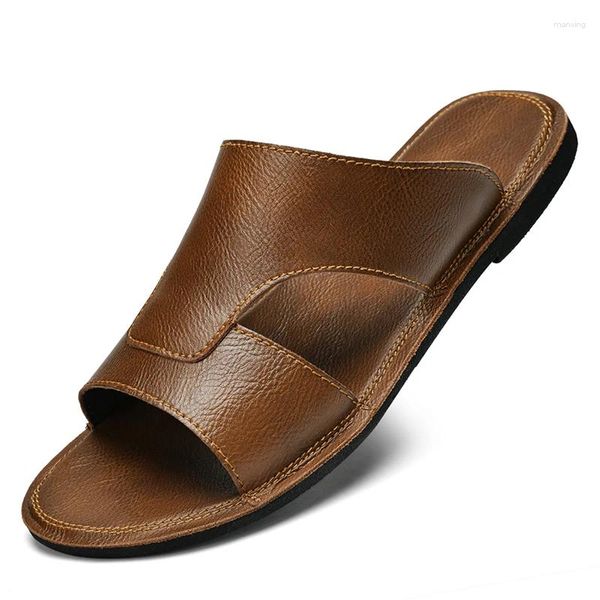 Slippers Beach Cool Leather Men Summer Brand Fashion Man Designer Simple Light Light confortable