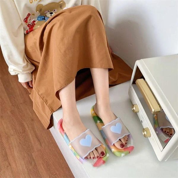 Slippers Strand Platte Sandalen Zomer Transparante Dikke Zool Liefde Vrouwen Paar Slipper Badkamer Sliders Schoenen Slippers