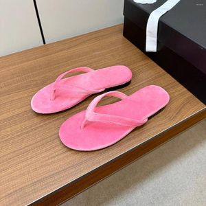 Slippers Chaussures de plage pour femmes Summer Natural Kid Suede plat Flat Band Slides Couture Flip Flops Designer Sandales