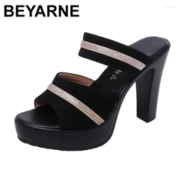 Slippers Beyarne Big Size 32-43 Open Head Bloc talons chaussures Summer Femme 2024 High talons glisses Femmes Platform de chaussures de bureau