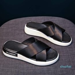 Slippers grote zool vrouwelijke flip-flops toeristische strand sandalen schommels schoenen man gekleurde mannen lederen anti-slip zolen tennis