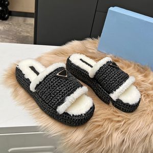 slippers zwarte natuurlijke haakstof flatform sandalen slippers geweven platform mule dames casual dikke bodem glijbaan zomer strand flop flops rubber 2