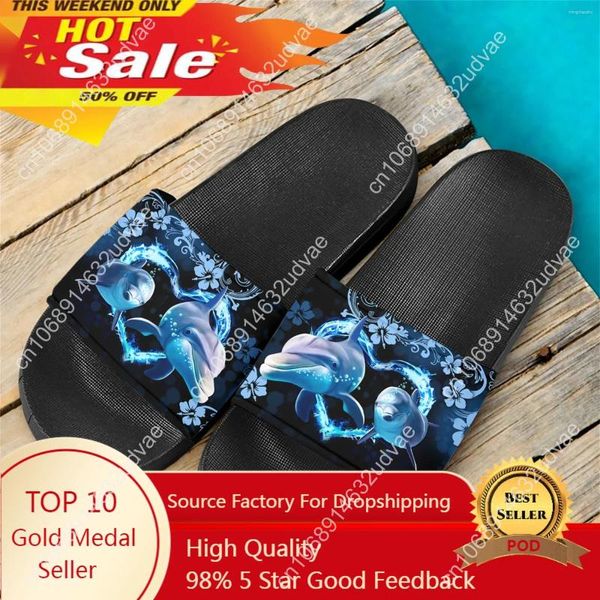 Slippers Blue Dolphin Brand Designer Sandales Femme Summer Feche confortable Place plate Flat Couple Indoor Tlines Soft Sole Gift 2024