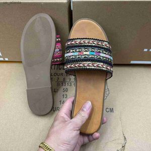 Slippers Bohemian Style Woven Women Fashion Flat Summer Summer Outdoor Vacation Chaussures pour lady décontractée légère à l'extérieur des diapositives de plage H240416 Q7B3