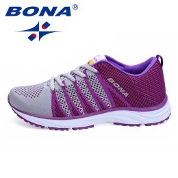 Pantoufles bona nouveaux styles de style typique pour femmes chaussures de course extérieures de marche de marche de jogging à lacets en maille sportives