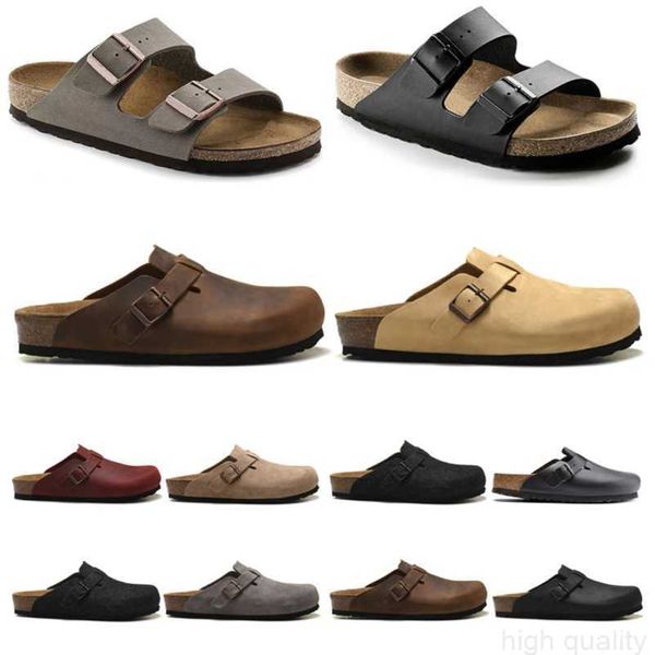 Zapatillas Boston Sandalias Hombres Mujeres Diseñador Plano Colg Diapositivas Verano Corcho Moda Zapatilla de cuero Playa favorita Zapatos casuales Zuecos Bolsa Cabeza Arizona Mayar