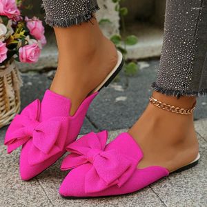 Slippers Bow Flats Femmes Mules Chaussures Casual Point Toe Sandales Summer 2024 Flip Flip Flops Walking Beach Mujer Tlides