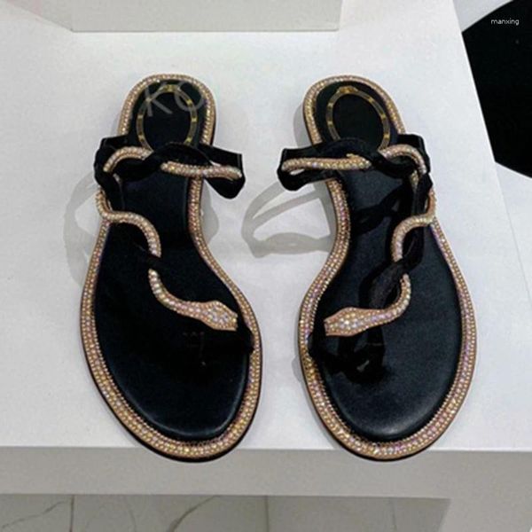 Slippers Brand Sexy Gold Silver Shiny Snake Crystal Sold STRAP FLIPS FLOPS REAU