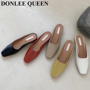 Slippers Brand Slides Women Low Heel Fashion Mule Shoes Square Toe Patchwork Sandal Ladies Zapatos Mujer 2023