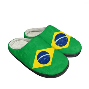 Zapatillas Bandera Brasileña Inicio Algodón Personalizado Para Hombre Sandalias Para Mujer Brasil Prode Felpa Dormitorio Casual Mantener Zapatos Calientes Zapatilla Térmica