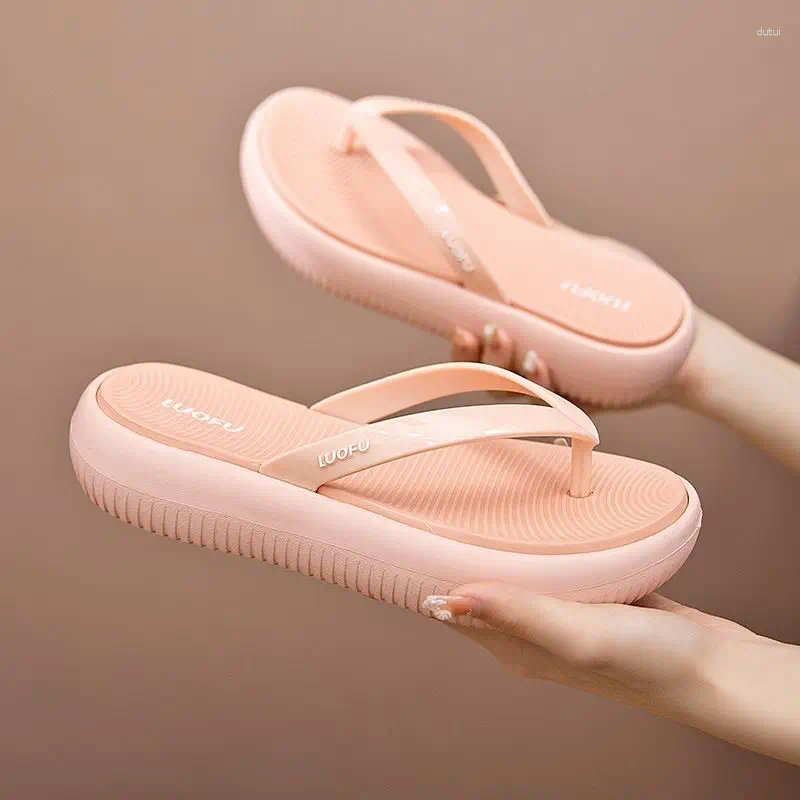 Hausschuhe Brot Flip-Flops Frauen Tragen Dickbesohlte Flip Toe Strand Meer Sperrholz Freizeit Rutschfest