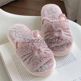 Pantoufles Pantoufles de chaton rose respirantes, chaussures moelleuses pour femmes et filles, diapositives d'hiver en fourrure antidérapantes, semelle épaisse et douce, chaussures de chat d'intérieur x0916