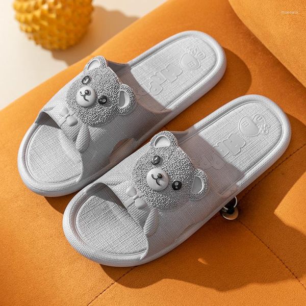 Zapatillas Oso De Dibujos Animados Mujeres Hombres Súper Lindo Zapatos De Suela Suave Baño Antideslizante Drenaje Transpirable Pareja Hogar Interior Zapatilla Casual