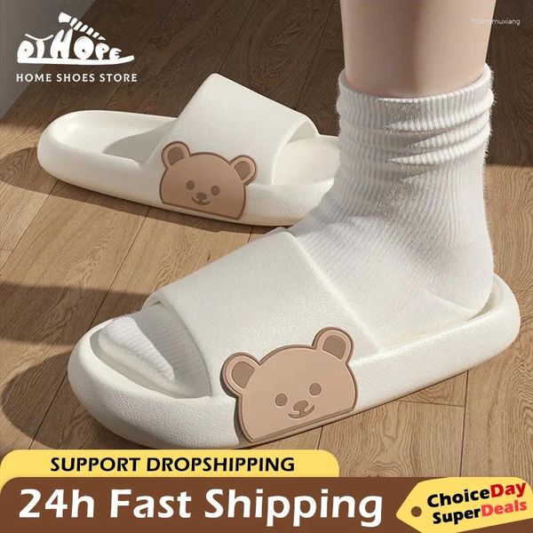 Zapatillas Cartoon Bear Women Summer Slides Beach Zapatos Eva Flip Indoor Flip Flip Soled sin deslizamiento Sandalias de pareja sin deslizamiento